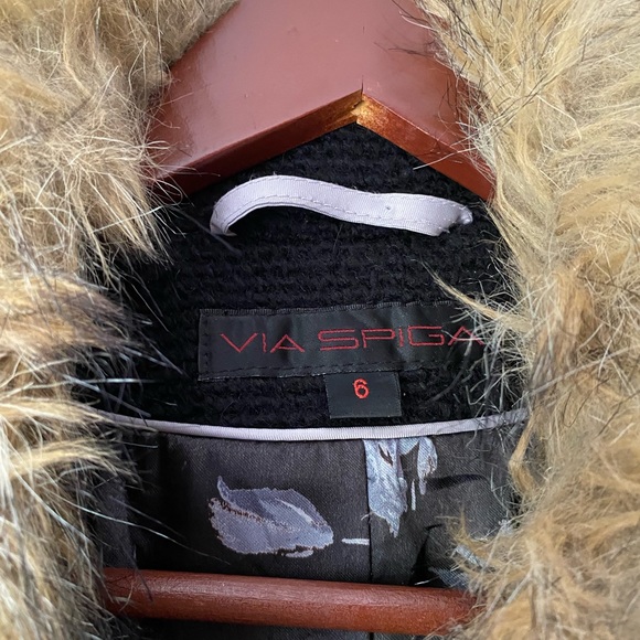 Via Spiga Long Wool Blend Fur Collar Coat - Picture 3 of 3